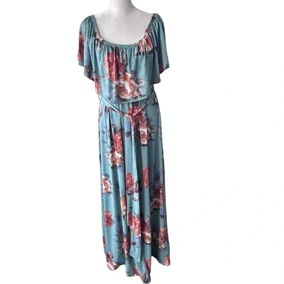 PinkBlush Floral Off the Shoulder Maternity Maxi Dress Size Medium - Picture 2 of 10